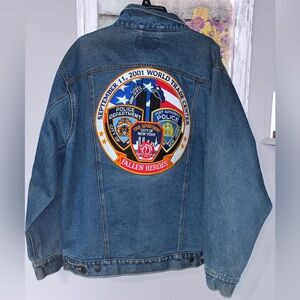 Fallen Hero’s 9/11 Commemorative Trucker Jean Jacket Sz Lg Open Trails